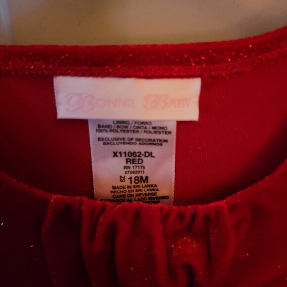 Bonnie Baby Red Sparkly Holiday Dress with Faux Fur White Trim Size 18 Months - Picture 3 of 4